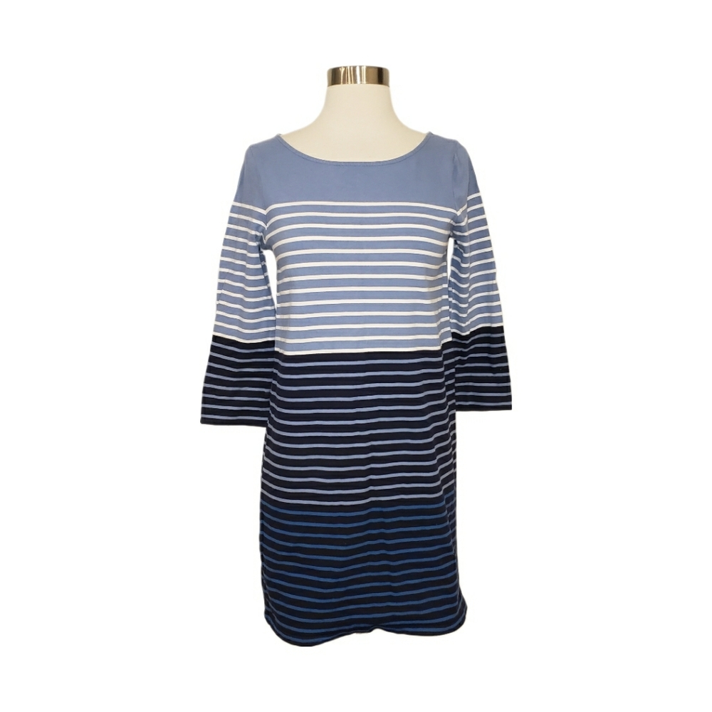 Boden Size 6 Blue Striped 3/4 Sleeve Cotton Shift Dress